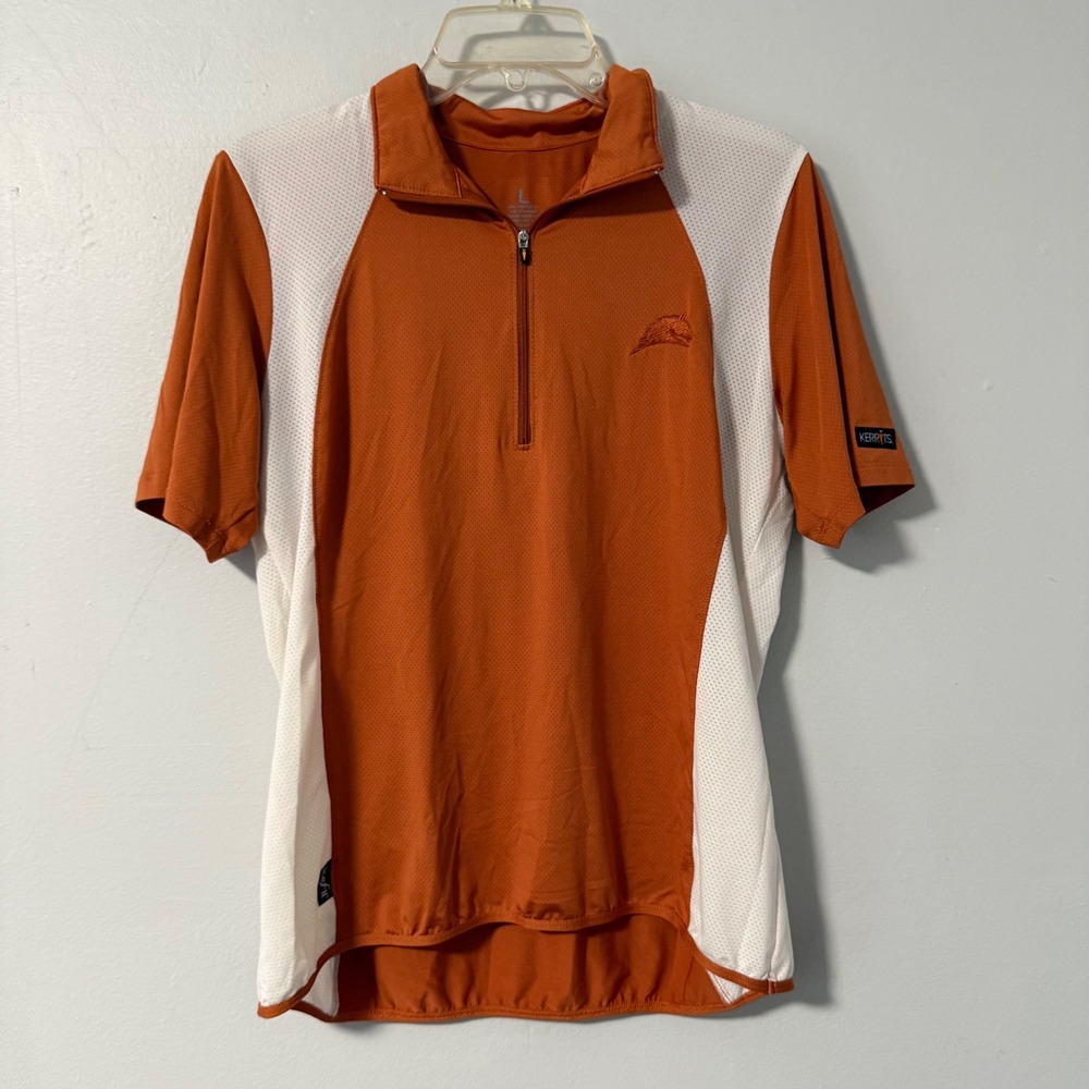 Kerrits Ice Fil Short Sleeve Equestrian Riding Shirt Burnt Orange White Large